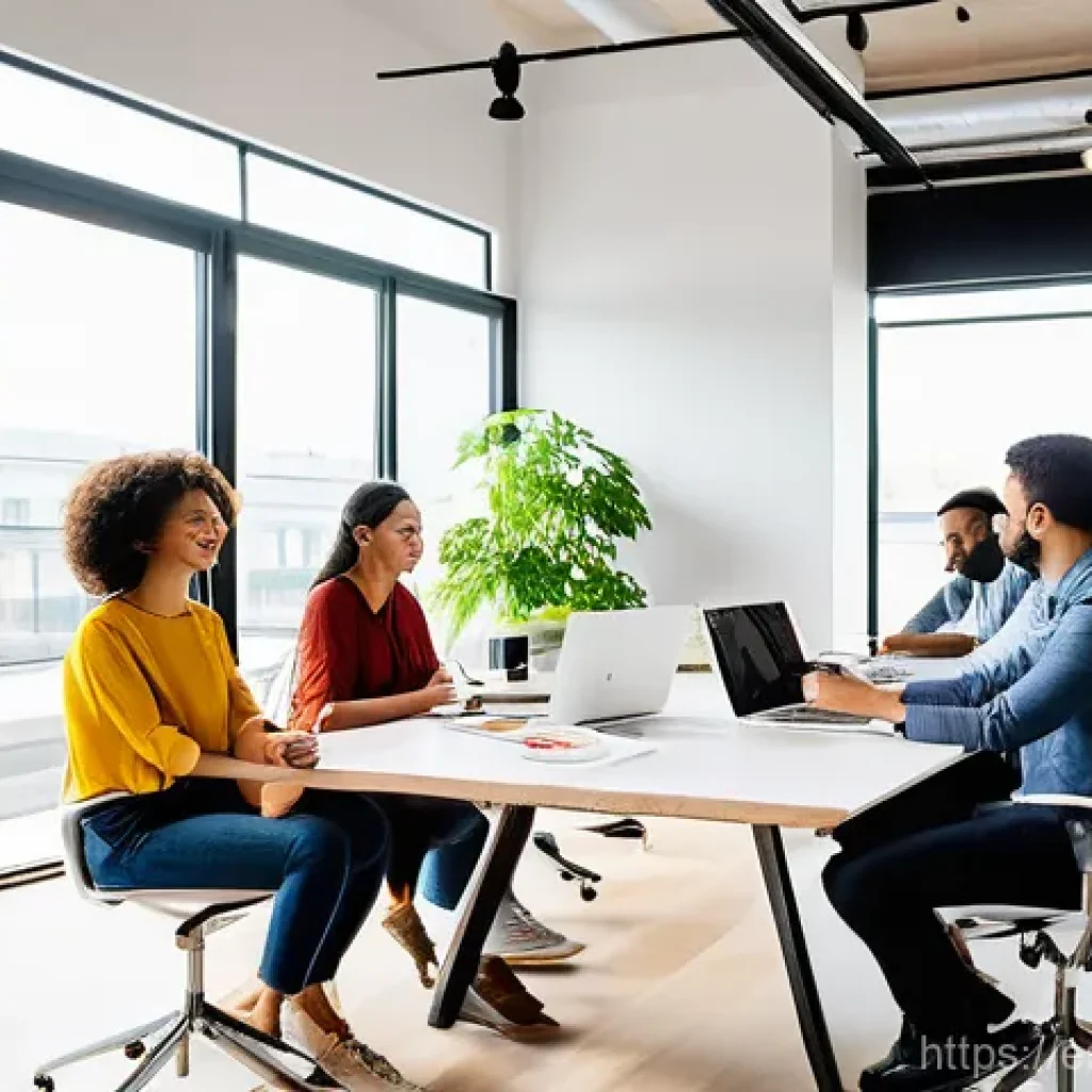 솔로프레너 네트워크와 자원 확보 전략 - **Prompt:** A vibrant, sun-drenched co-working space buzzing with activity. Diverse solopreneurs, ag...
