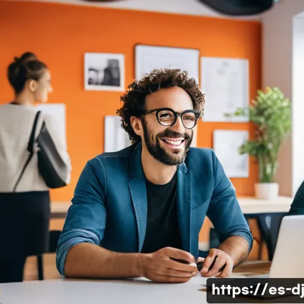 솔로프레너 네트워크의 확장성 이해하기 - A professional solopreneur in a modern co-working space in Madrid, Spain, engaging warmly in a small...