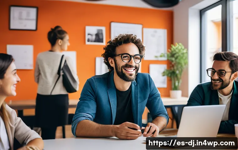 솔로프레너 네트워크의 확장성 이해하기 - A professional solopreneur in a modern co-working space in Madrid, Spain, engaging warmly in a small...