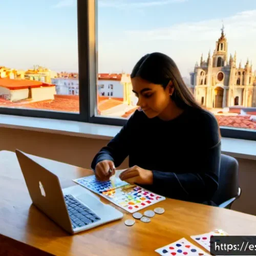 Home 17 솔로프레너로서의 비즈니스 방향 설정 - Photorealistic solopreneur in a sunlit Madrid apartment workspace, a focused Hispanic woman seated a...