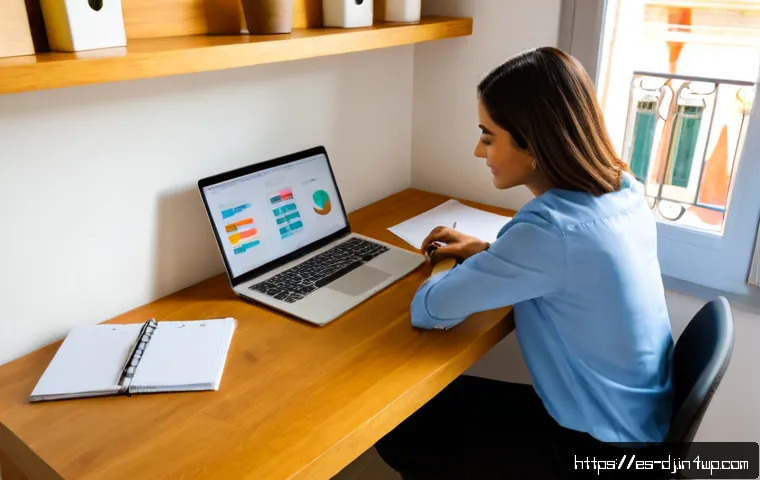 솔로프레너의 시간 투자와 효율성 증대 - Photorealistic Spanish-speaking solopreneur working efficiently at a bright home office in Madrid, c...